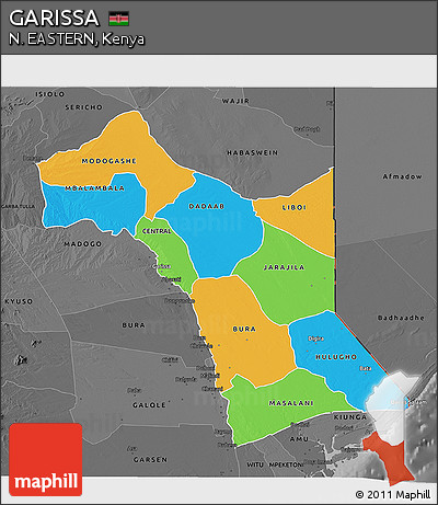Political 3D Map of GARISSA, darken, desaturated