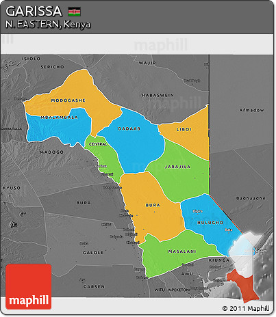 Political 3D Map of GARISSA, darken, desaturated