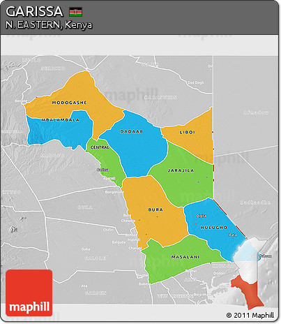 Political 3D Map of GARISSA, lighten, desaturated