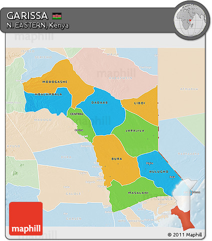 Political 3D Map of GARISSA, lighten