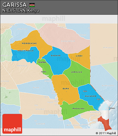 Political 3D Map of GARISSA, lighten