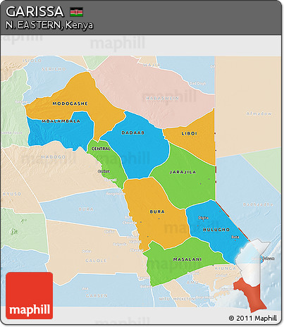 Political 3D Map of GARISSA, lighten