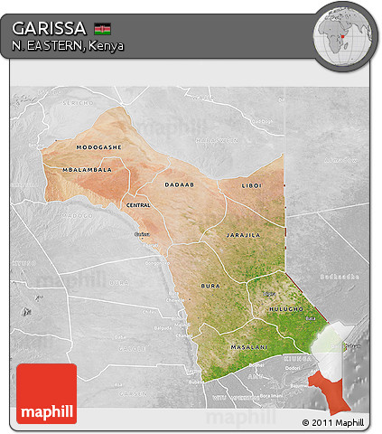 Satellite 3D Map of GARISSA, lighten, desaturated