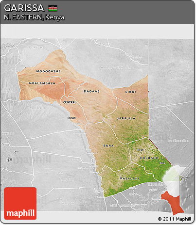 Satellite 3D Map of GARISSA, lighten, desaturated