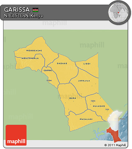 Savanna Style 3D Map of GARISSA, single color outside