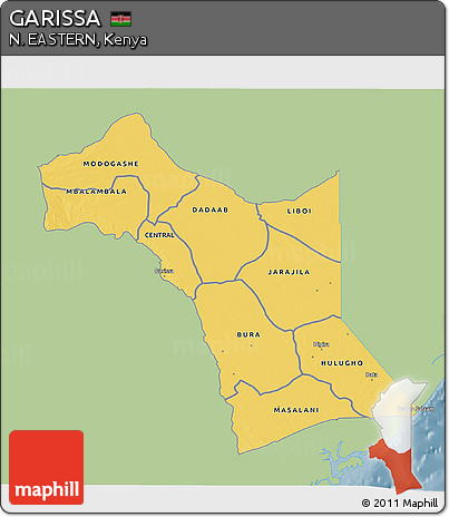 Savanna Style 3D Map of GARISSA, single color outside