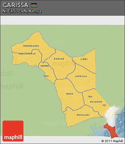 Savanna Style 3D Map of GARISSA, single color outside