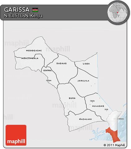 Silver Style 3D Map of GARISSA, single color outside