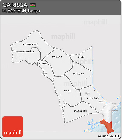 Silver Style 3D Map of GARISSA, single color outside