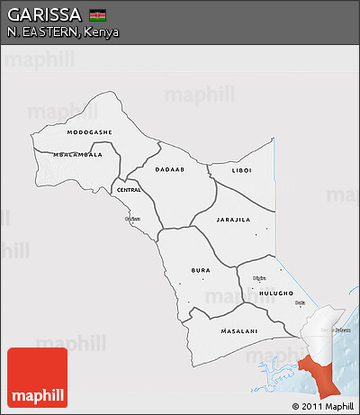 Silver Style 3D Map of GARISSA, single color outside