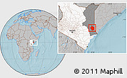 Gray Location Map of JARAJILA, highlighted country, highlighted grandparent region, hill shading
