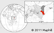 Blank Location Map of GARISSA, highlighted country, highlighted parent region, within the entire country