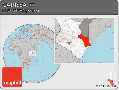 Gray Location Map of GARISSA, highlighted country, highlighted parent region