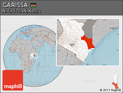Gray Location Map of GARISSA, highlighted country, highlighted parent region, hill shading