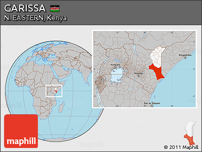 Gray Location Map of GARISSA, highlighted parent region, within the entire country