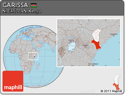 Gray Location Map of GARISSA, highlighted parent region, within the entire country