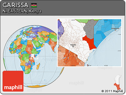 Political Location Map of GARISSA, highlighted country, highlighted parent region