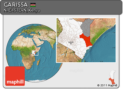 Satellite Location Map of GARISSA, highlighted country, highlighted parent region