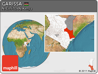 Satellite Location Map of GARISSA, highlighted country, highlighted parent region