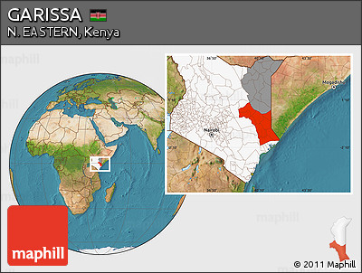 Satellite Location Map of GARISSA, highlighted country, highlighted parent region