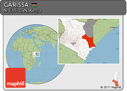 Savanna Style Location Map of GARISSA, highlighted country, highlighted parent region