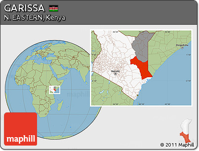 Savanna Style Location Map of GARISSA, highlighted country, highlighted parent region