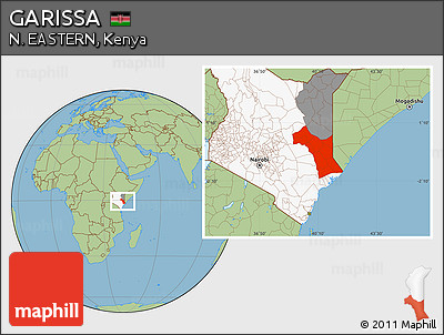 Savanna Style Location Map of GARISSA, highlighted country, highlighted parent region