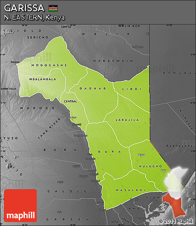 Physical Map of GARISSA, darken, desaturated