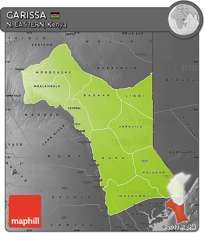 Physical Map of GARISSA, darken, desaturated