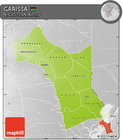 Physical Map of GARISSA, lighten, desaturated