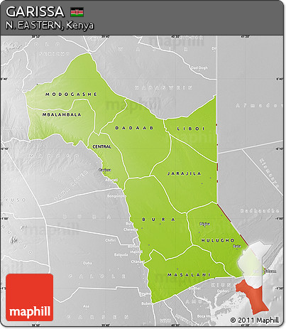 Physical Map of GARISSA, lighten, desaturated