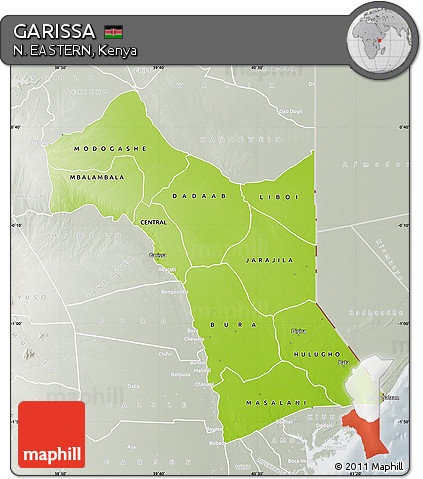 Physical Map of GARISSA, lighten, semi-desaturated
