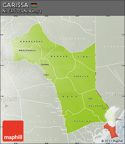 Physical Map of GARISSA, lighten, semi-desaturated