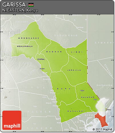 Physical Map of GARISSA, lighten, semi-desaturated
