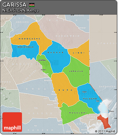 Political Map of GARISSA, lighten, semi-desaturated