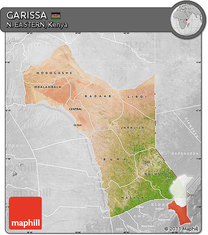 Satellite Map of GARISSA, lighten, desaturated