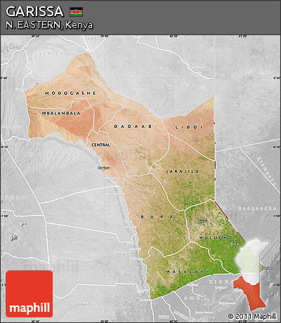 Satellite Map of GARISSA, lighten, desaturated