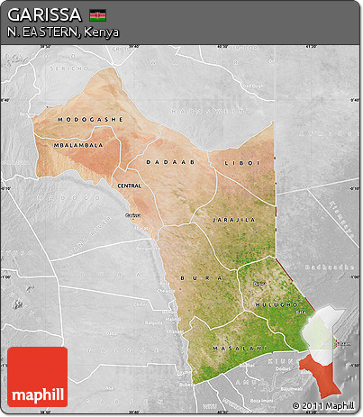 Satellite Map of GARISSA, lighten, desaturated