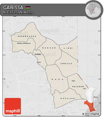 Shaded Relief Map of GARISSA, lighten, desaturated