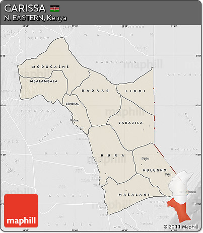 Shaded Relief Map of GARISSA, lighten, desaturated