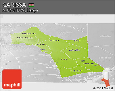 Physical Panoramic Map of GARISSA, lighten, desaturated