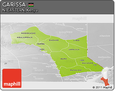 Physical Panoramic Map of GARISSA, lighten, desaturated