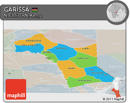 Political Panoramic Map of GARISSA, lighten, semi-desaturated