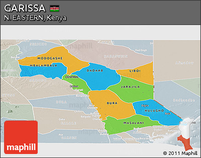 Political Panoramic Map of GARISSA, lighten, semi-desaturated