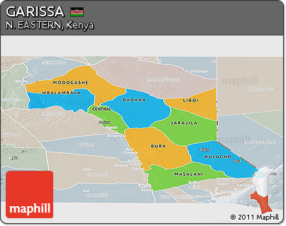 Political Panoramic Map of GARISSA, lighten, semi-desaturated