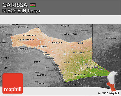 Satellite Panoramic Map of GARISSA, darken, desaturated
