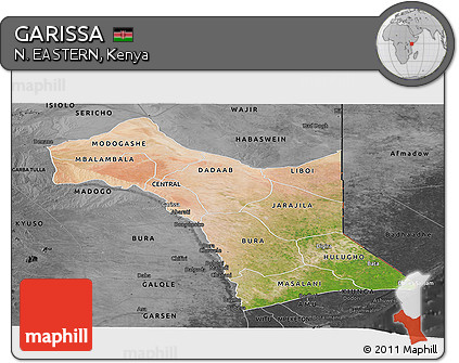 Satellite Panoramic Map of GARISSA, darken, desaturated