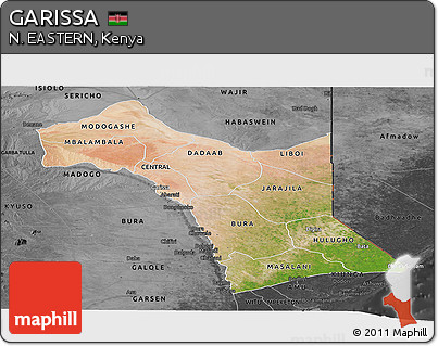 Satellite Panoramic Map of GARISSA, darken, desaturated