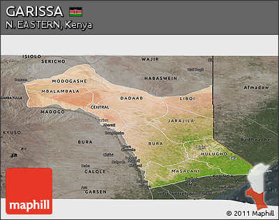 Satellite Panoramic Map of GARISSA, darken, semi-desaturated