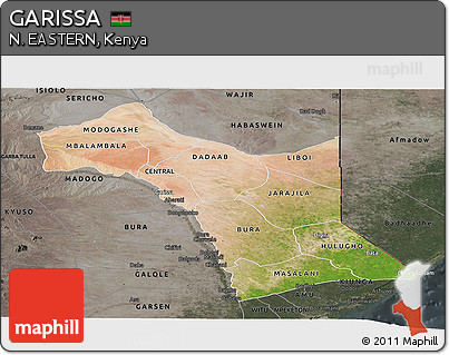 Satellite Panoramic Map of GARISSA, darken, semi-desaturated
